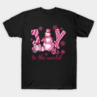 Joy to the World Pink Snowman T-Shirt